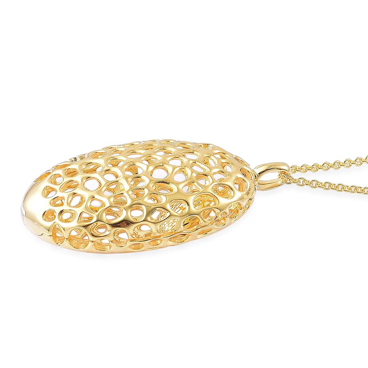 RACHEL GALLEY Yellow Gold Overlay Sterling Silver Charmed Pebble Locket Pendant with Chain (Size 30), Silver Wt 24.48 Gms.