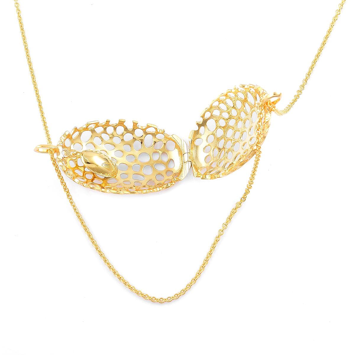 RACHEL GALLEY Yellow Gold Overlay Sterling Silver Charmed Pebble Locket Pendant with Chain (Size 30), Silver Wt 24.48 Gms.