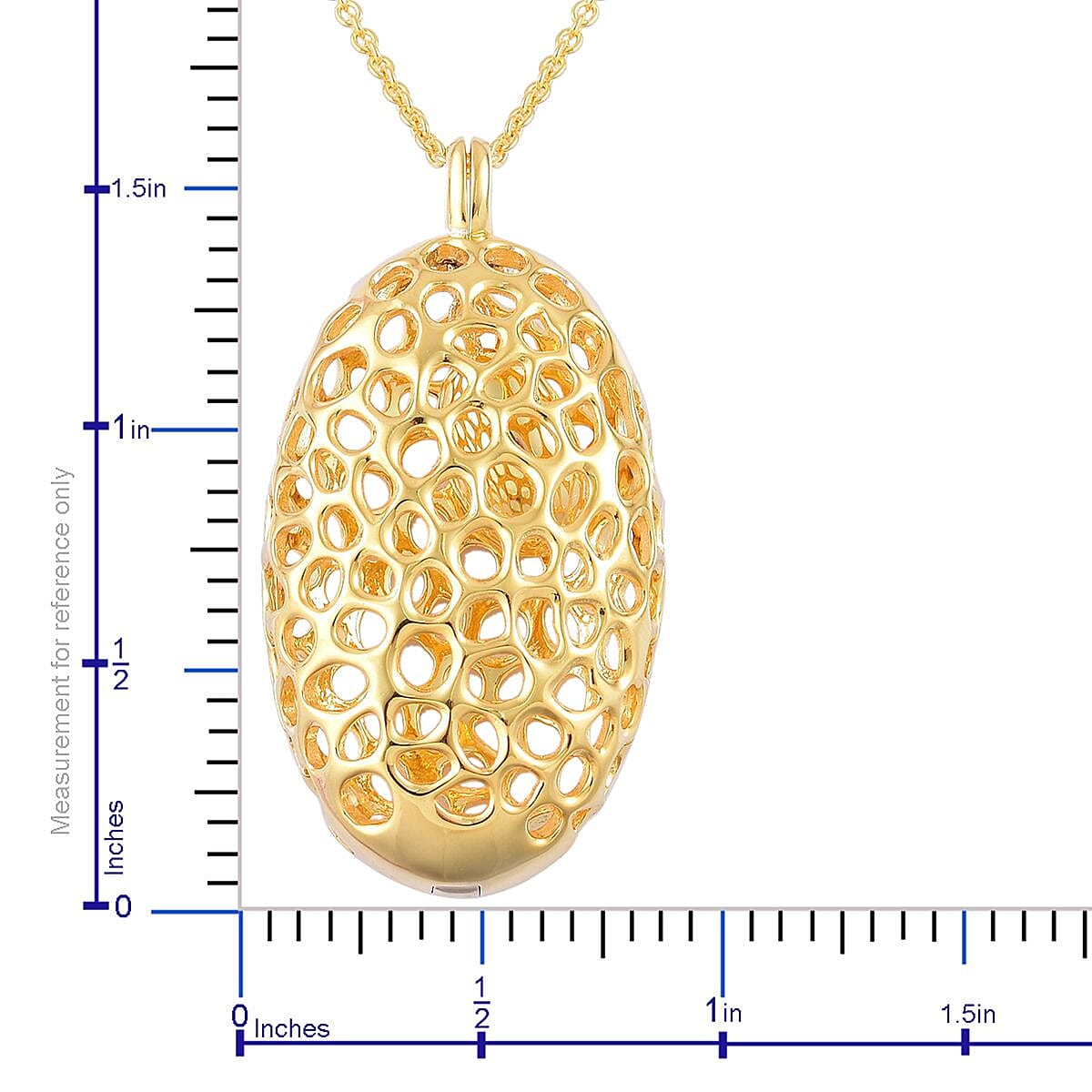 RACHEL GALLEY Yellow Gold Overlay Sterling Silver Charmed Pebble Locket Pendant with Chain (Size 30), Silver Wt 24.48 Gms.