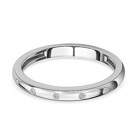 Diamond Button Wedding Band Ring in Sterling Silver with Platinum Plating
