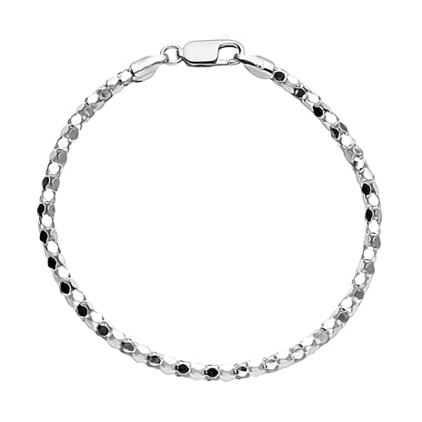 JCK Vegas Collection Rhodium Sterling Silver Round Mirror Bracelet (Size 7.5) with Lobster Clasp