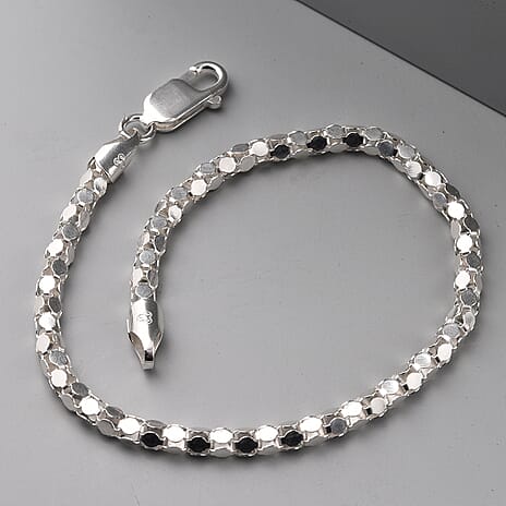 JCK Vegas Collection Rhodium Sterling Silver Round Mirror Bracelet (Size 7.5) with Lobster Clasp