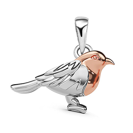 Platinum Overlay and 18K Rose Gold Vermeil Plated Sterling Silver Robin Bird Pendant