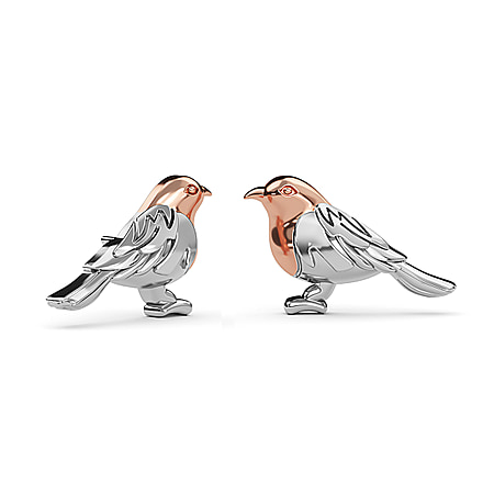 The National Bird - Robin Stud Earrings in Sterling Silver with Platinum and 18K Vermeil Rose Gold