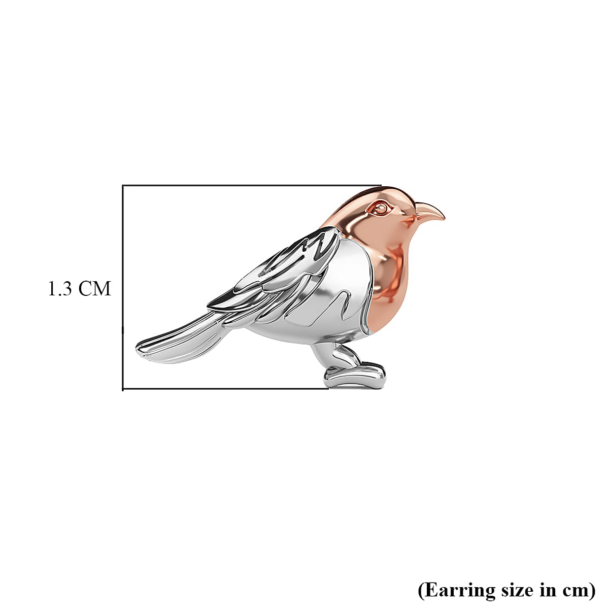 The National Bird - Robin Stud Earrings with Push Back in 18K Vermeil Rose Gold Plated and Platinum Overlay Sterling Silver