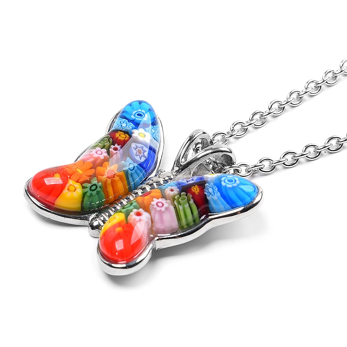 Murano Style Glass Butterfly Pendant with Chain (Size 24) with Lobster Clasp 40.00 Ct.