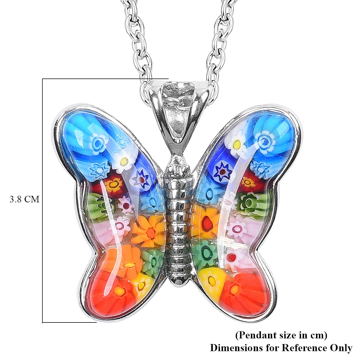Murano Style Glass Butterfly Pendant with Chain (Size 24) with Lobster Clasp 40.00 Ct.