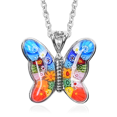 Murano Style Butterfly Pendant with Chain (24 inches)