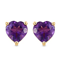 Amethyst Heart Stud Earrings in 18K Yellow Gold Vermeil Plated Sterling Silver