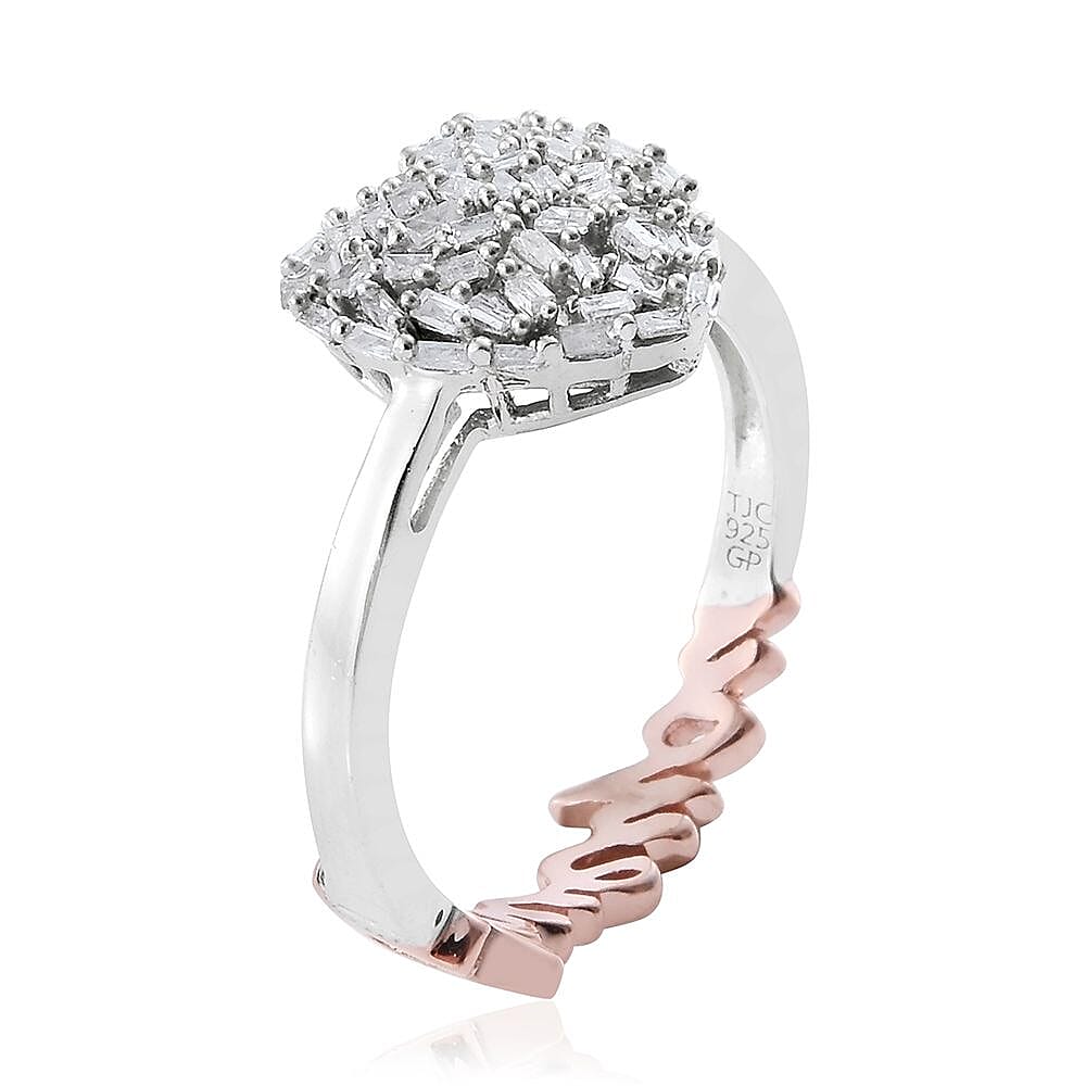 GP Diamond and Blue Sapphire Heart and ILoveYou Ring in Rose Gold and Platinum Overlay Sterling Silver