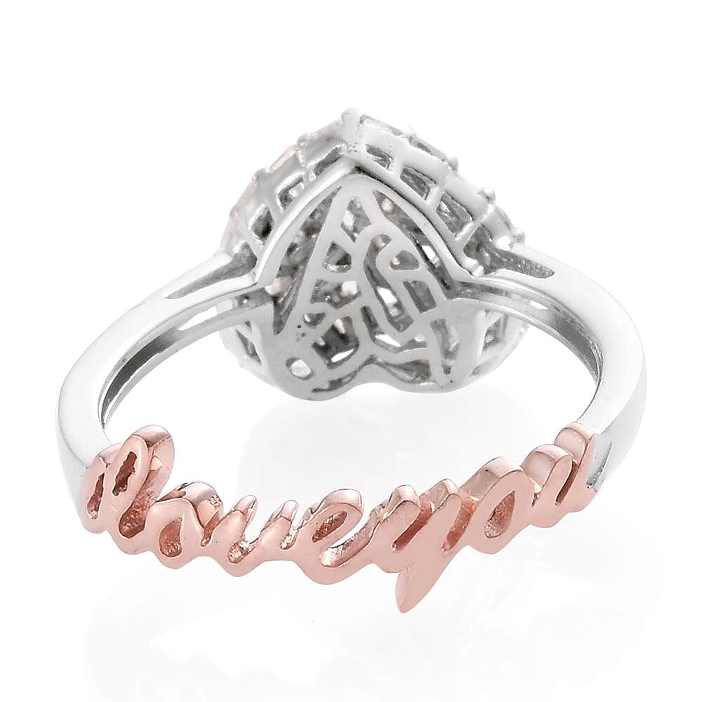 GP Diamond and Blue Sapphire Heart and ILoveYou Ring in Rose Gold and Platinum Overlay Sterling Silver