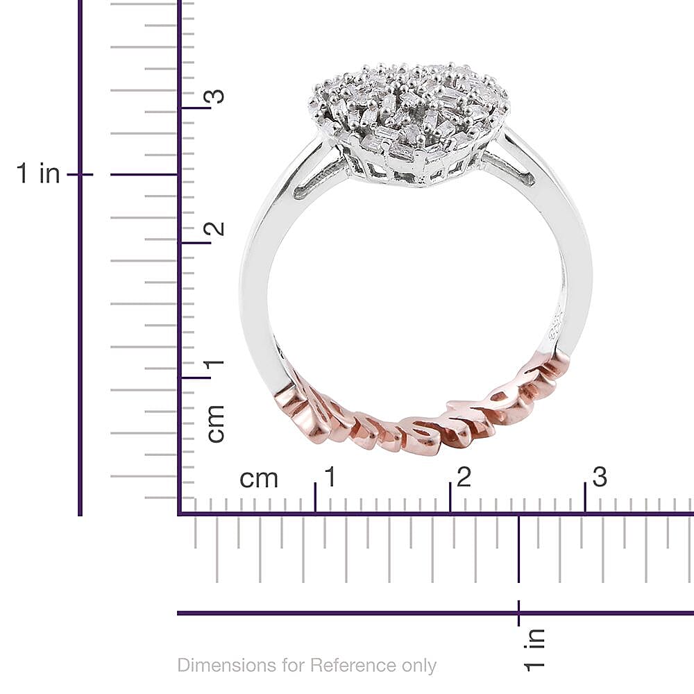 GP Diamond and Blue Sapphire Heart and ILoveYou Ring in Rose Gold and Platinum Overlay Sterling Silver