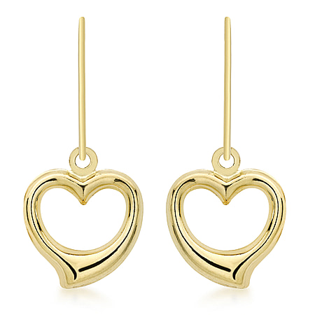 9K Yellow Gold Open Heart Drop Earrings (With Hook)
