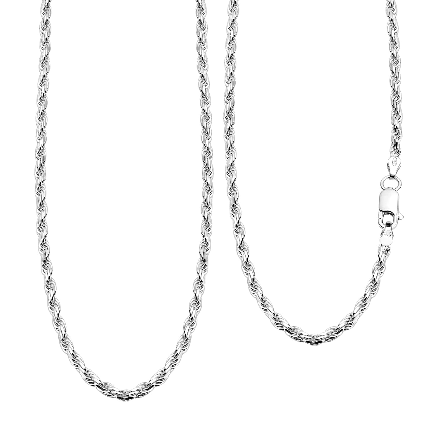 JCK Vegas Collection Rhodium Overlay Sterling Silver Diamond Cut Rope Necklace (Size 24) with Lobster Clasp, Silver wt 10.70 Gms.