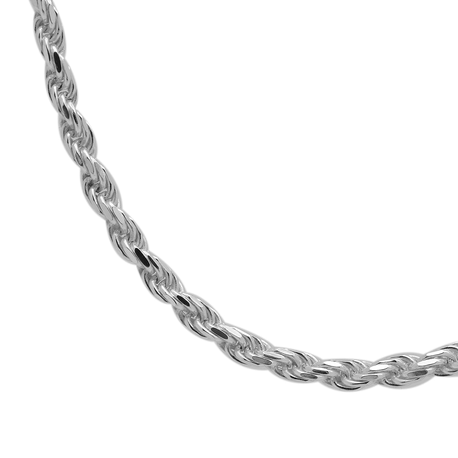 JCK Vegas Collection Rhodium Overlay Sterling Silver Diamond Cut Rope Necklace (Size 24) with Lobster Clasp, Silver wt 10.70 Gms.