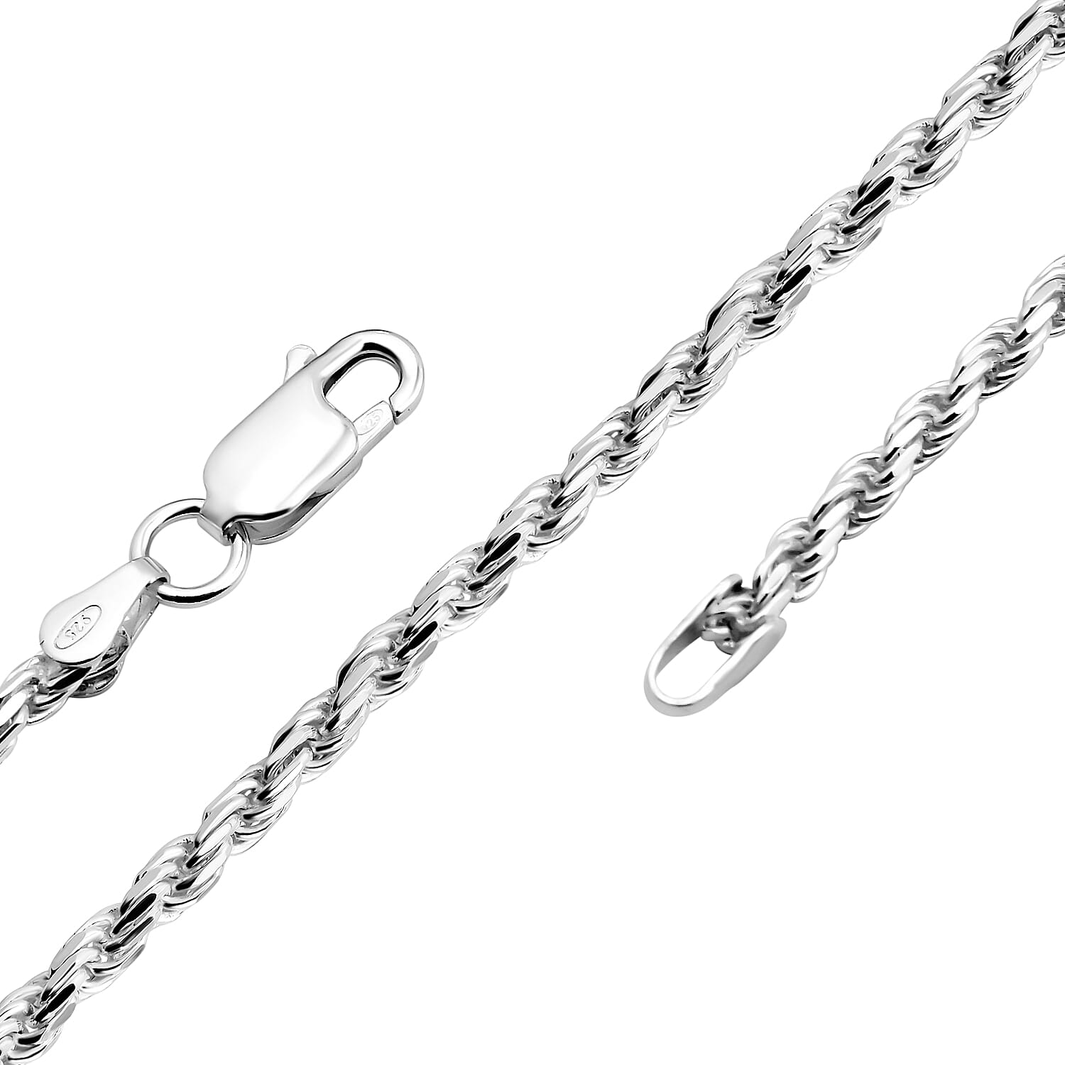 JCK Vegas Collection Rhodium Overlay Sterling Silver Diamond Cut Rope Necklace (Size 24) with Lobster Clasp, Silver wt 10.70 Gms.
