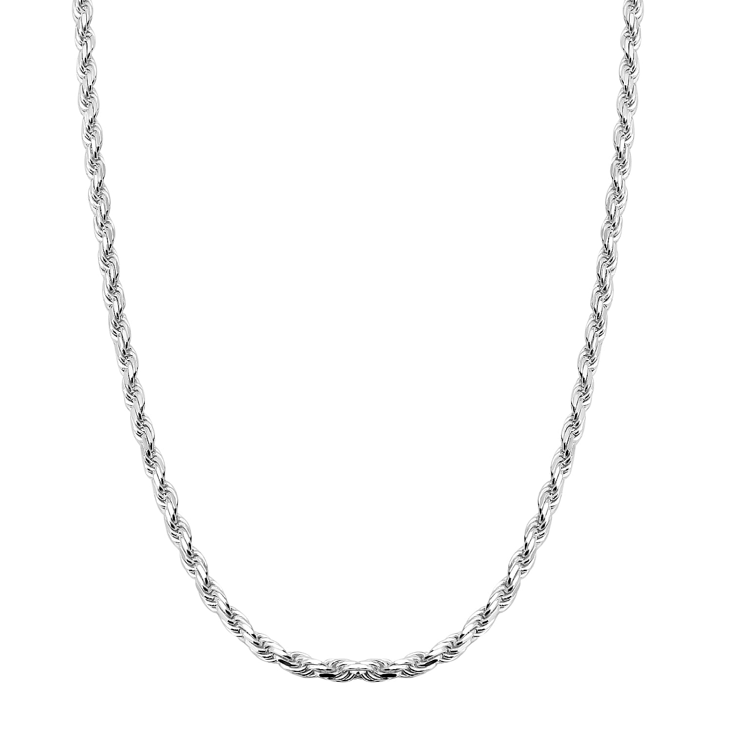 JCK Vegas Collection Rhodium Overlay Sterling Silver Diamond Cut Rope Necklace (Size 24) with Lobster Clasp, Silver wt 10.70 Gms.