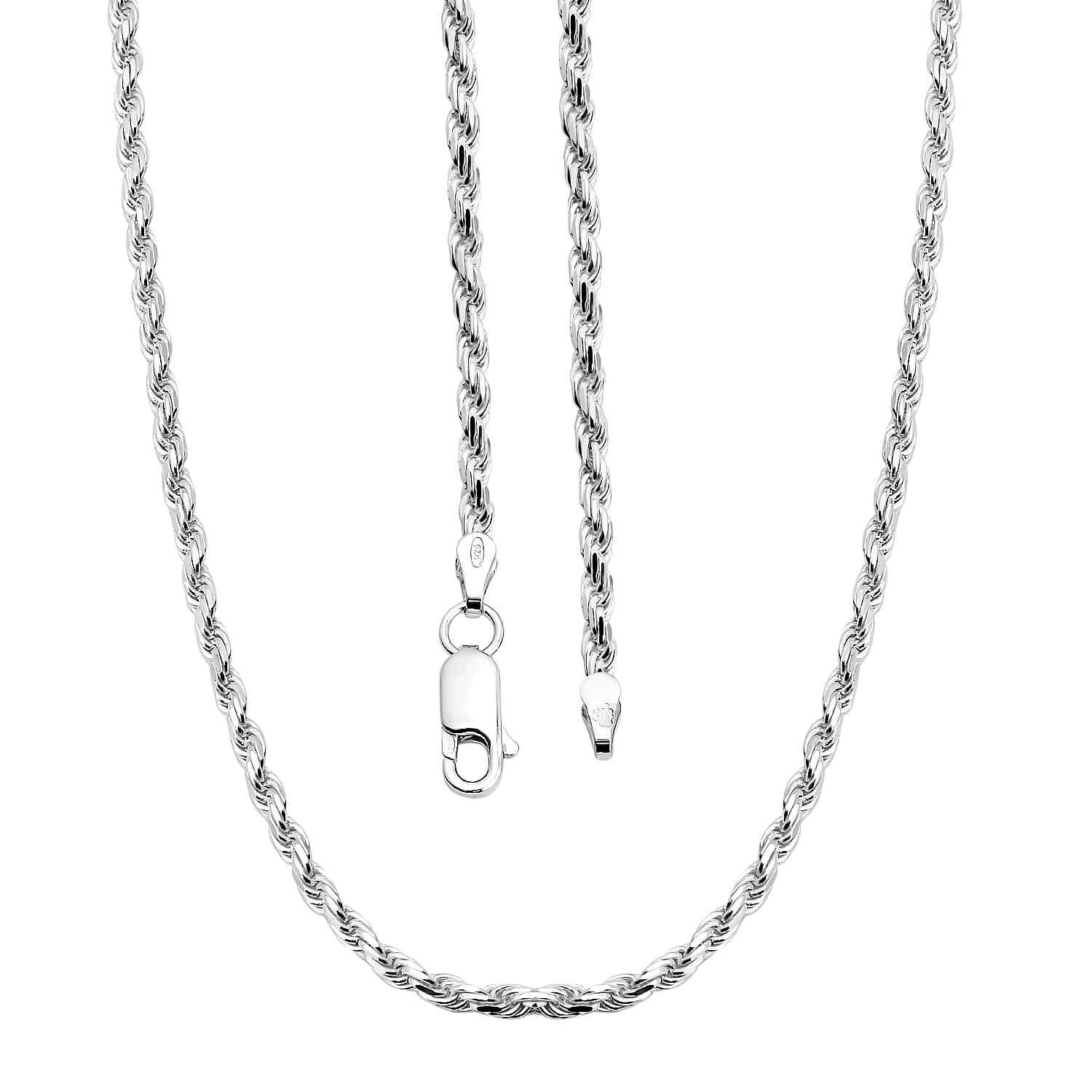JCK Vegas Collection Rhodium Overlay Sterling Silver Diamond Cut Rope Necklace (Size 24) with Lobster Clasp, Silver wt 10.70 Gms.