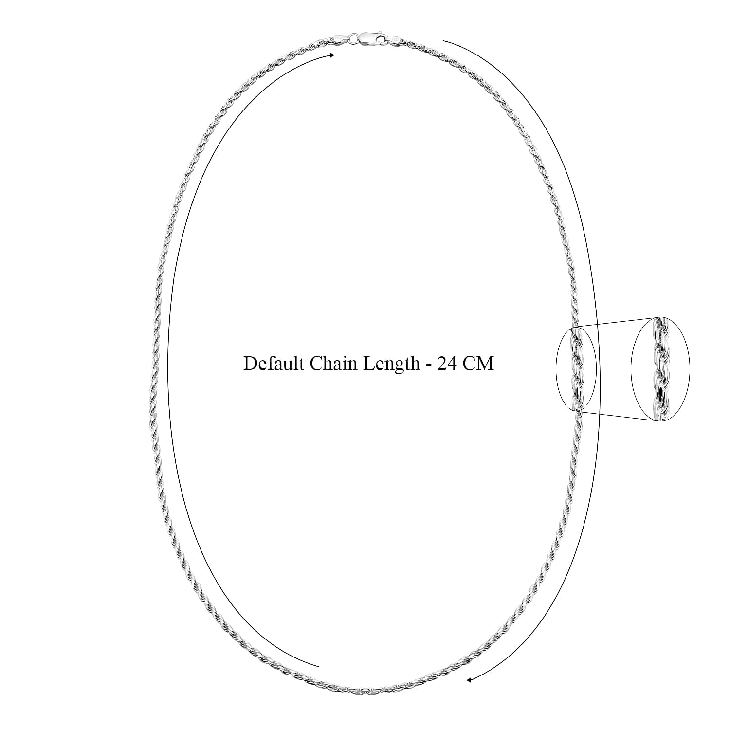 JCK Vegas Collection Rhodium Overlay Sterling Silver Diamond Cut Rope Necklace (Size 24) with Lobster Clasp, Silver wt 10.70 Gms.