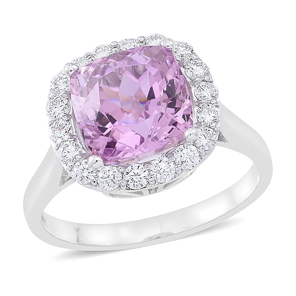 ILIANA 7 Ct AAA Kunzite and Diamond Halo Ring in 18K White Gold ...