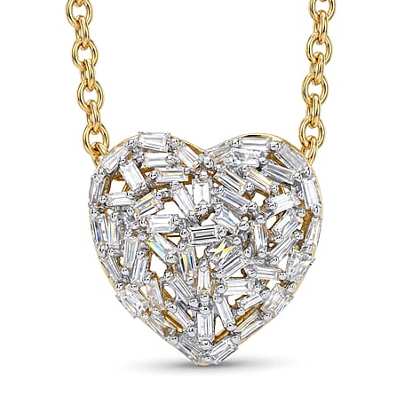GP - Natural White Diamond & Blue Sapphire Heart Pendant with Chain (Size 20) in 18K Vermeil Yellow Gold Plated Sterling Silver 0.40 Ct.