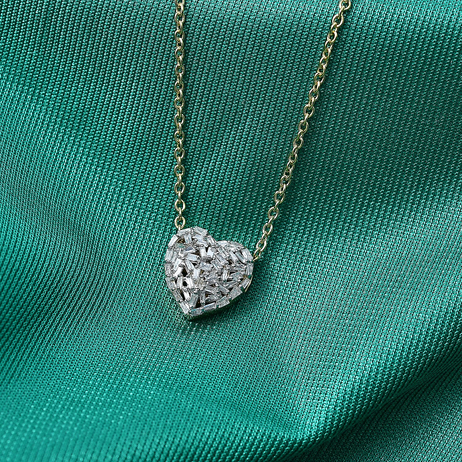 GP - Natural White Diamond & Blue Sapphire Heart Pendant with Chain (Size 20) in 18K Vermeil Yellow Gold Plated Sterling Silver 0.40 Ct.