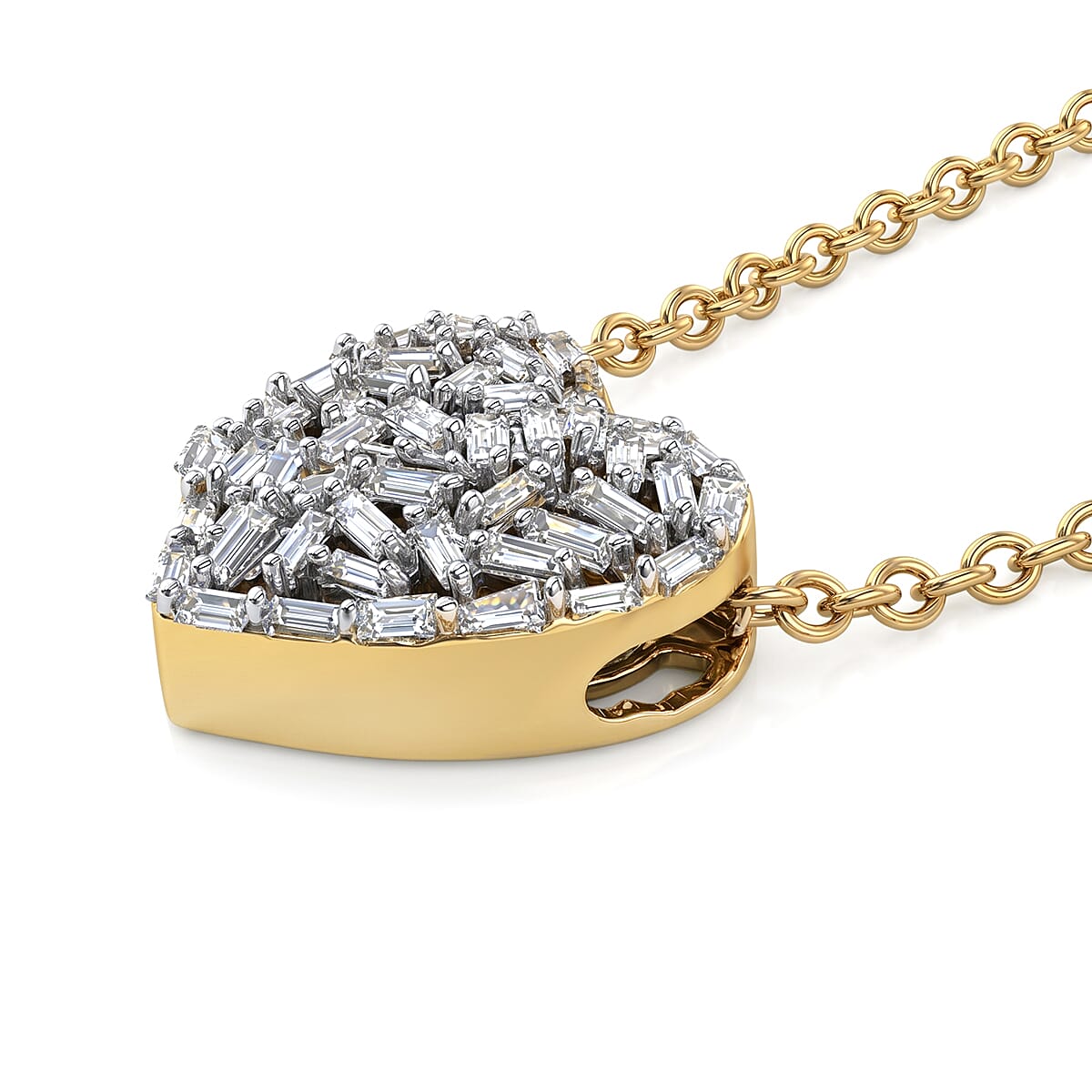 GP - Natural White Diamond & Blue Sapphire Heart Pendant with Chain (Size 20) in 18K Vermeil Yellow Gold Plated Sterling Silver 0.40 Ct.