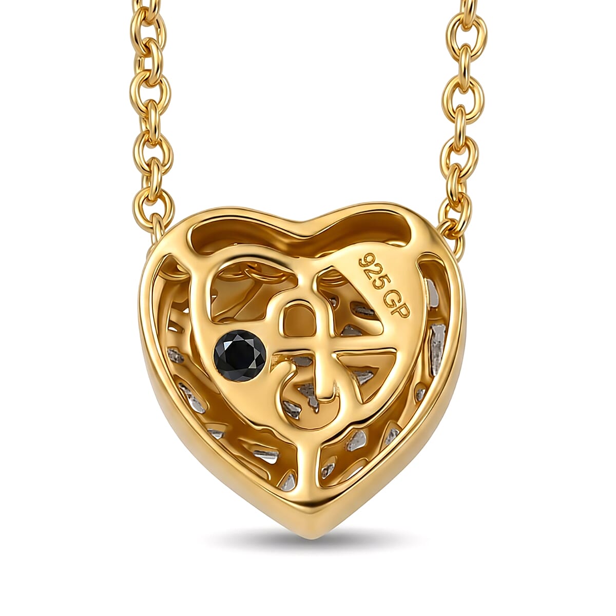 GP - Natural White Diamond & Blue Sapphire Heart Pendant with Chain (Size 20) in 18K Vermeil Yellow Gold Plated Sterling Silver 0.40 Ct.