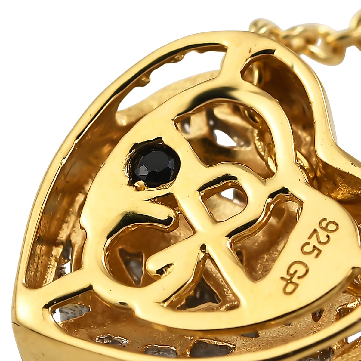 GP - Natural White Diamond & Blue Sapphire Heart Pendant with Chain (Size 20) in 18K Vermeil Yellow Gold Plated Sterling Silver 0.40 Ct.