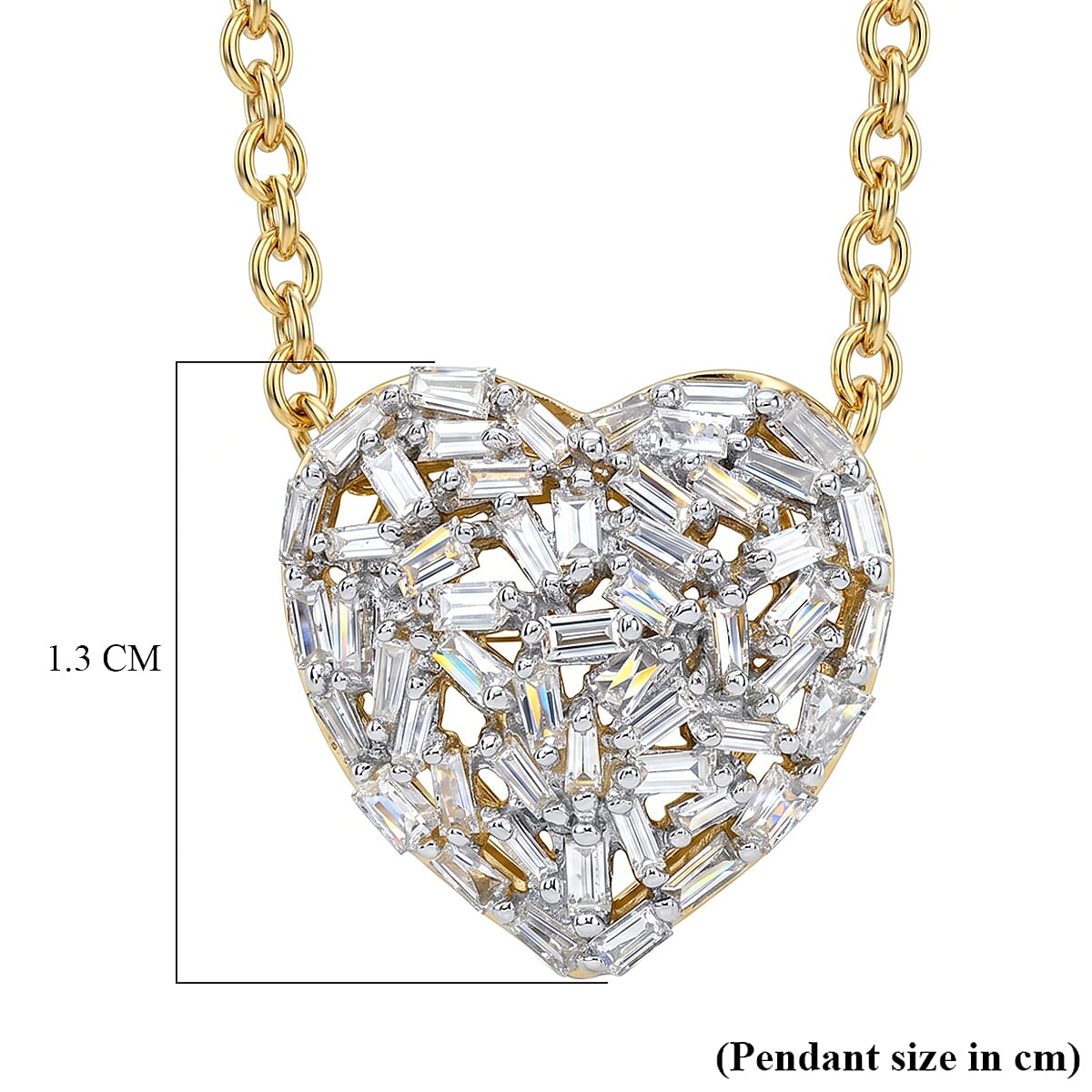 GP - Natural White Diamond & Blue Sapphire Heart Pendant with Chain (Size 20) in 18K Vermeil Yellow Gold Plated Sterling Silver 0.40 Ct.