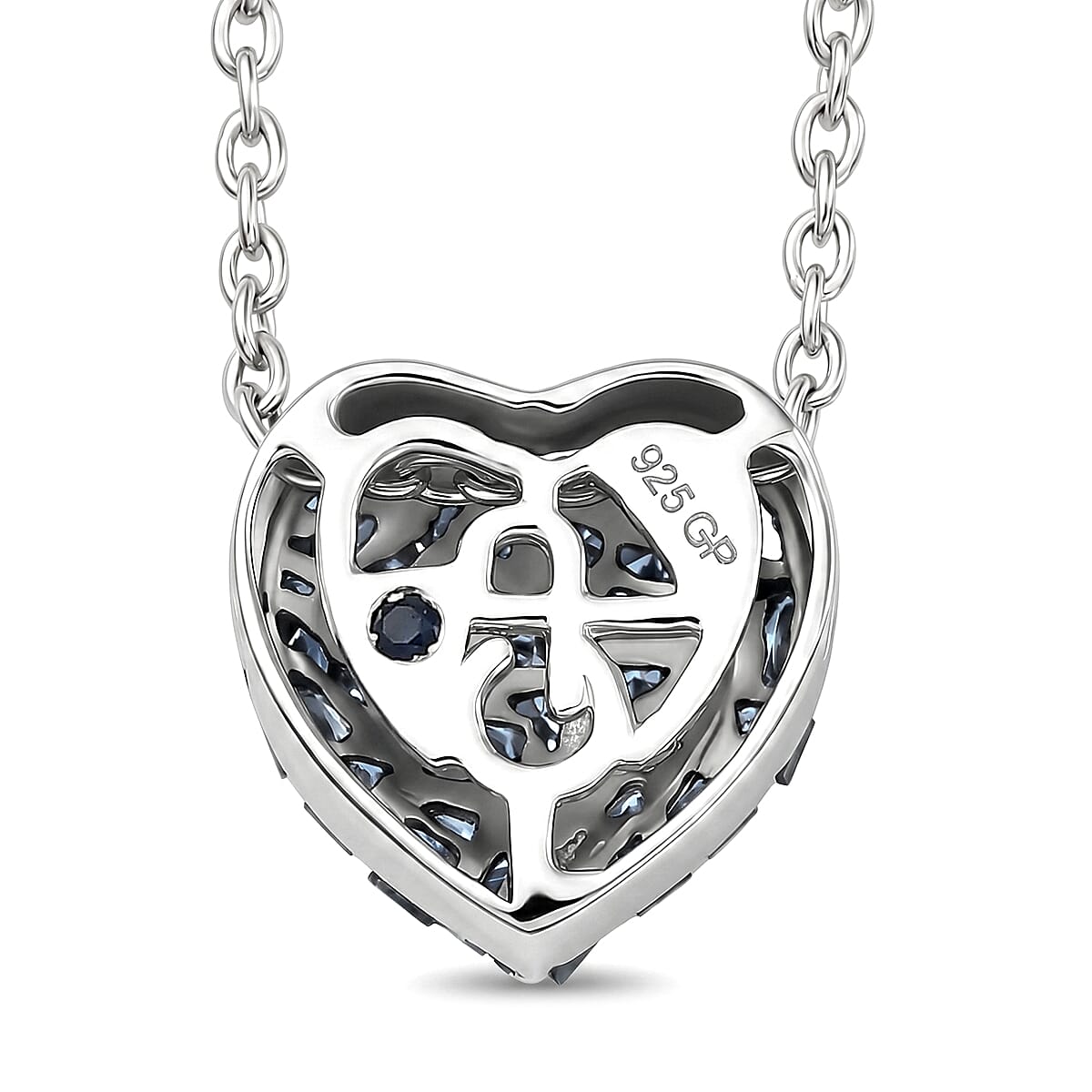 GP - Natural Blue Diamond & Blue Sapphire Heart Pendant with Chain (Size 20) in Rhodium Overlay Sterling Silver 0.40 Ct.
