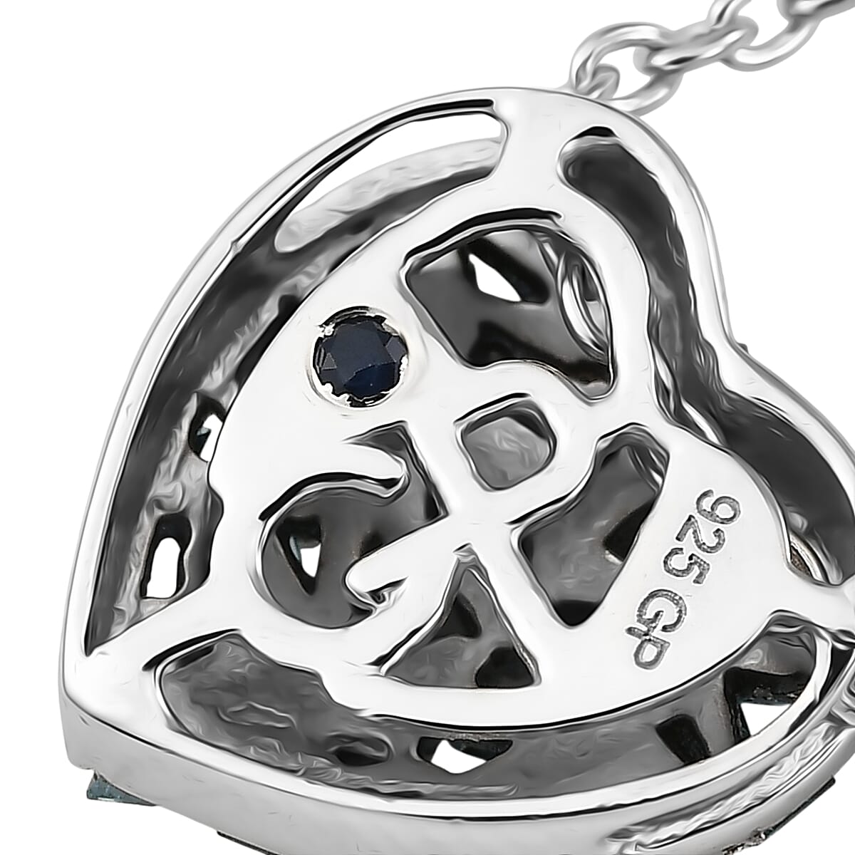 GP - Natural Blue Diamond & Blue Sapphire Heart Pendant with Chain (Size 20) in Rhodium Overlay Sterling Silver 0.40 Ct.