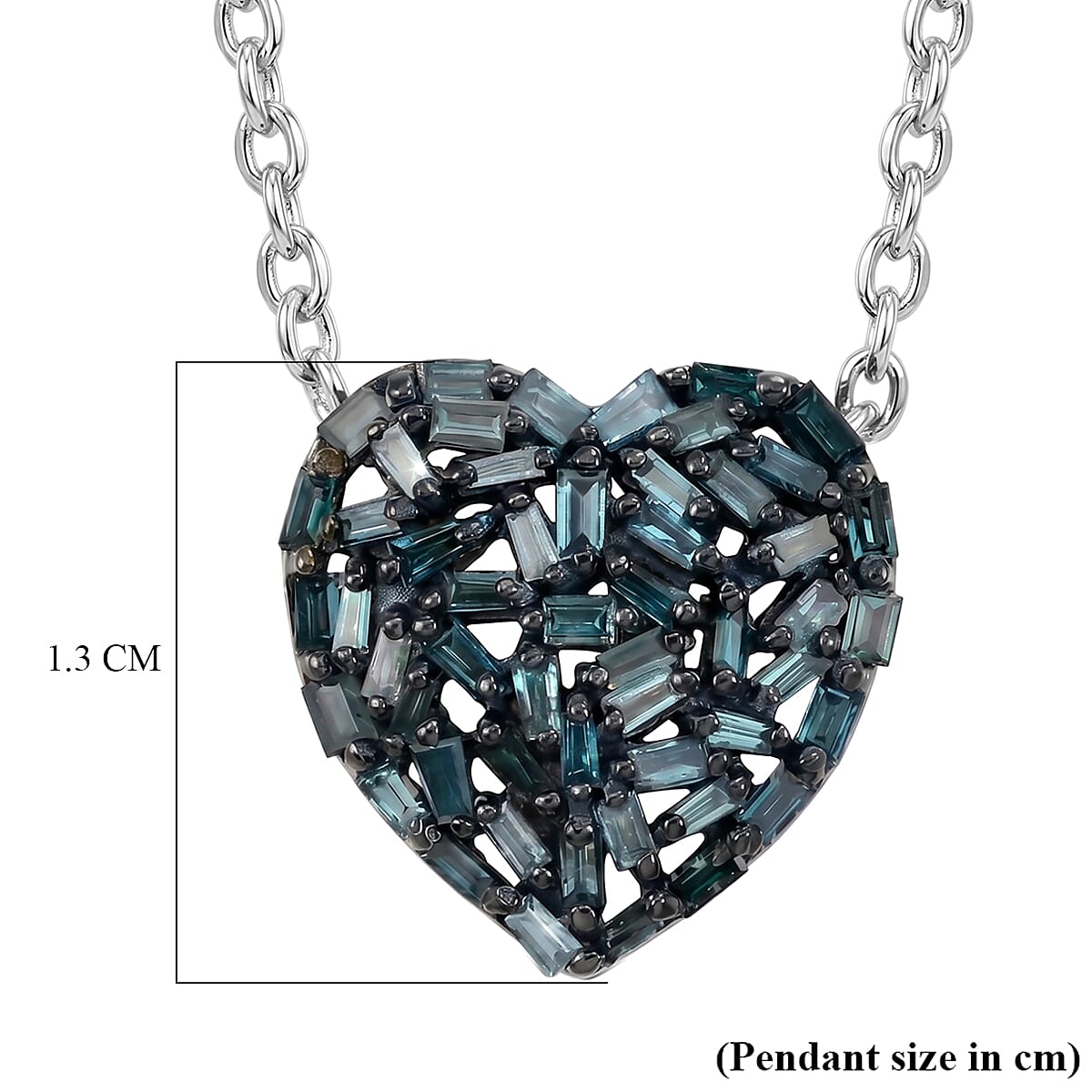 GP - Natural Blue Diamond & Blue Sapphire Heart Pendant with Chain (Size 20) in Rhodium Overlay Sterling Silver 0.40 Ct.