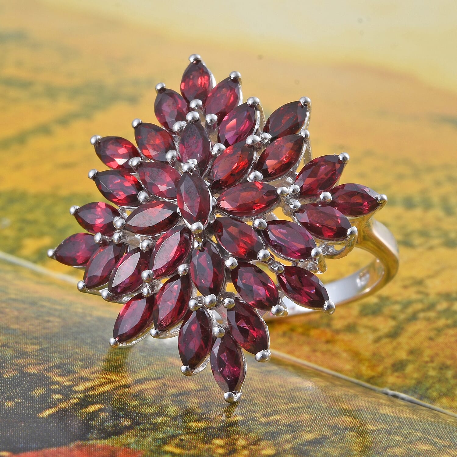 Show Stopper-Arizona Anthill Garnet (Mrq) Cluster Ring in Platinum Overlay Sterling Silver 5.750 Ct.