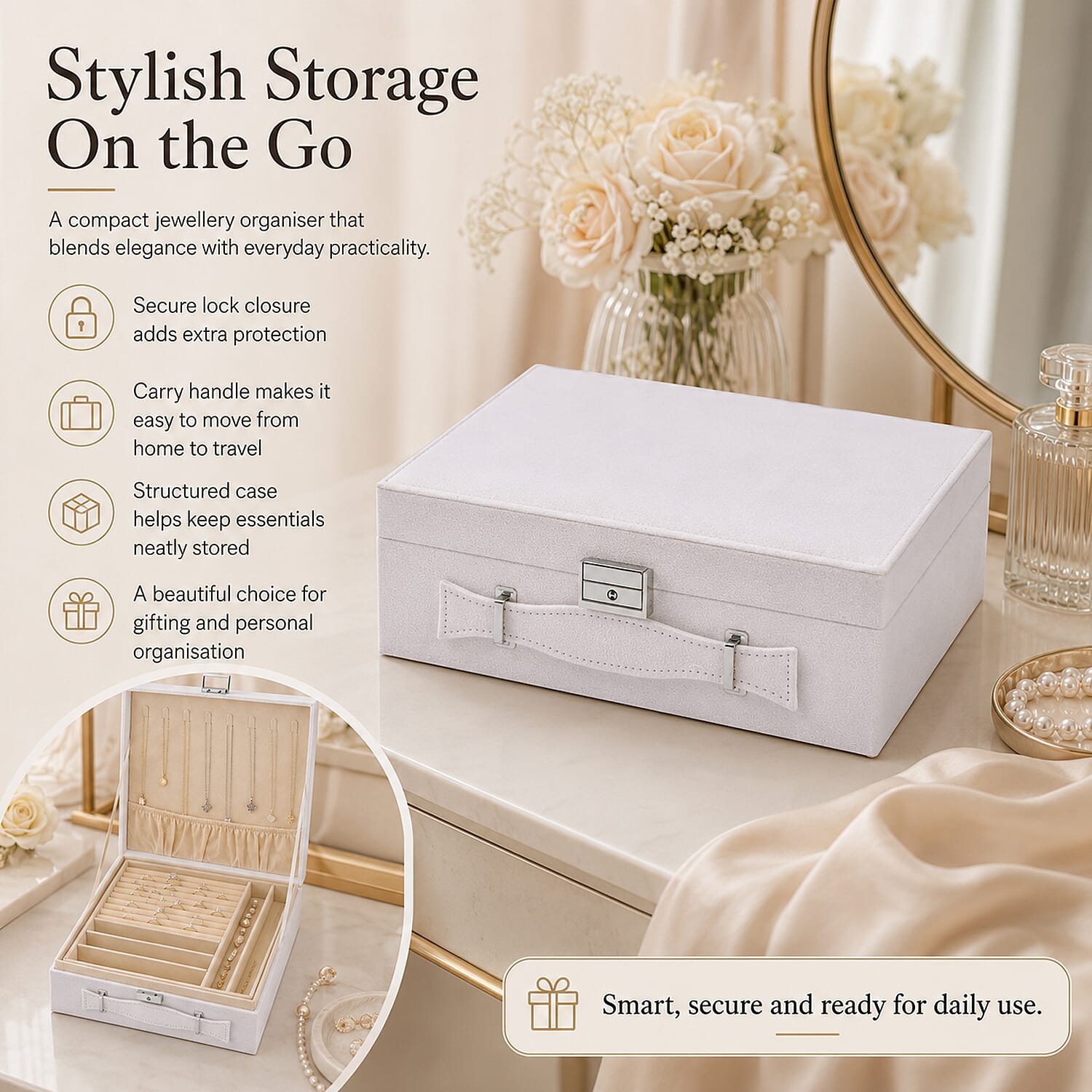 2-Tier Anti-Tarnish Protective Layer Jewellery Box Organizer (26cm) - White