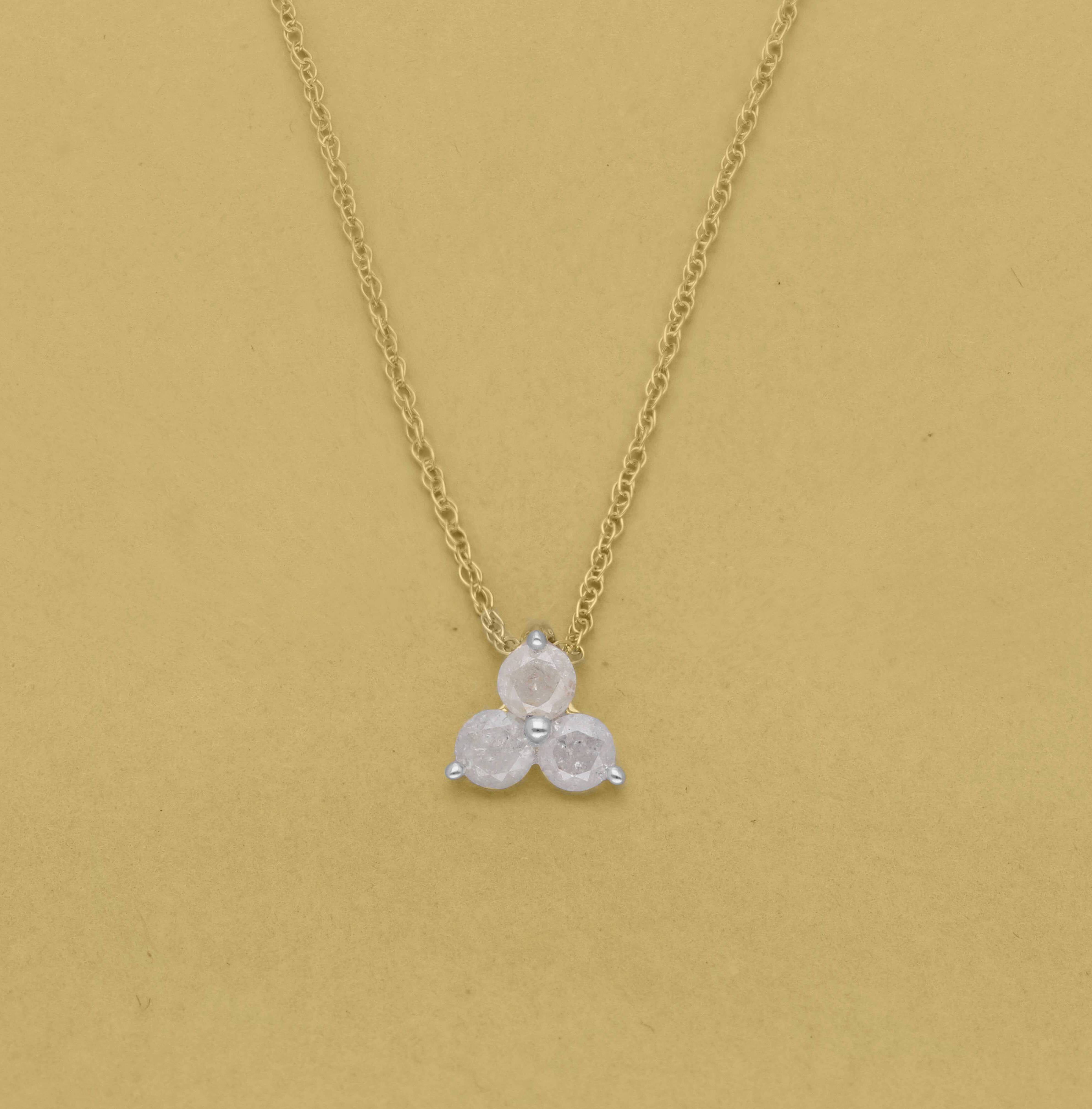 9K Yellow Gold SGL Certified Diamond (Rnd) (I3-G-H) Trilogy Pendant with Chain (Size 18) 0.25 Ct.