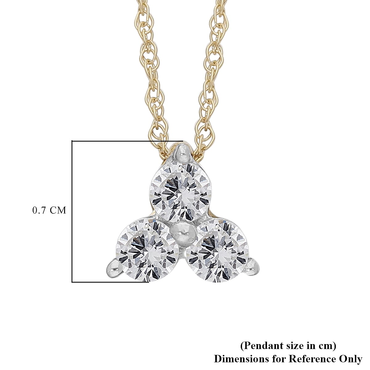 9K Yellow Gold SGL Certified Diamond (Rnd) (I3-G-H) Trilogy Pendant with Chain (Size 18) 0.25 Ct.