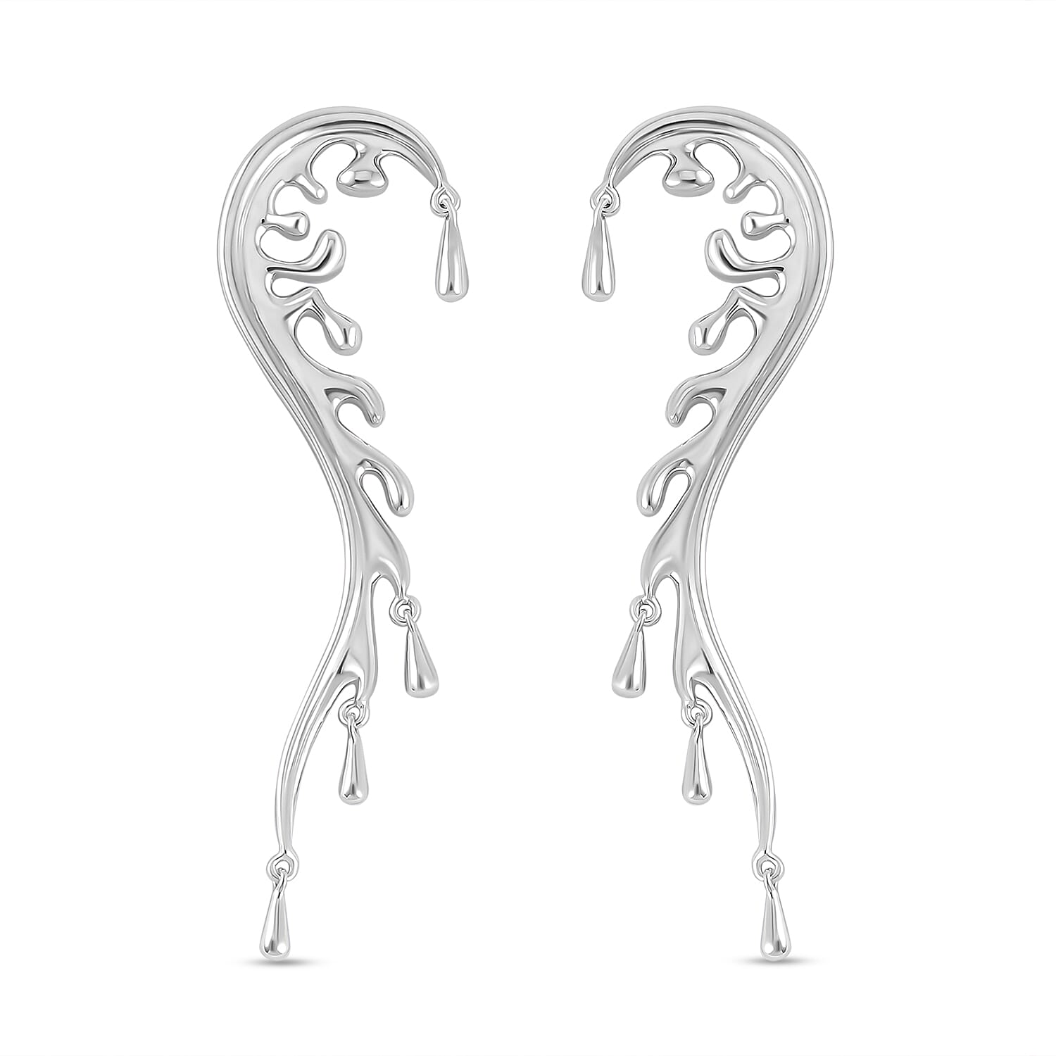 Lucy Q Wave Collection - Rhodium Overlay Sterling Silver Earrings, Silver Wt. 9.50 Gms