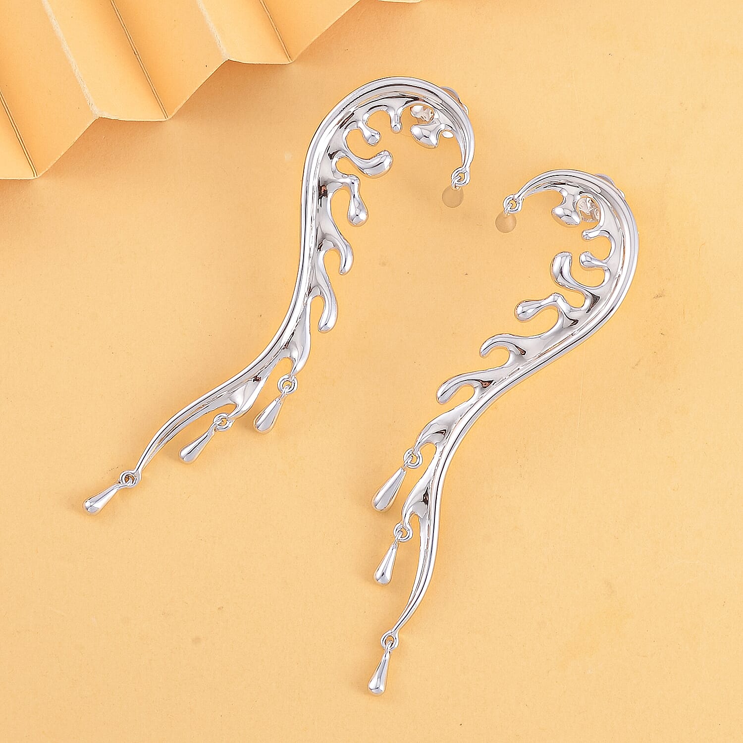 Lucy Q Wave Collection - Rhodium Overlay Sterling Silver Earrings, Silver Wt. 9.50 Gms