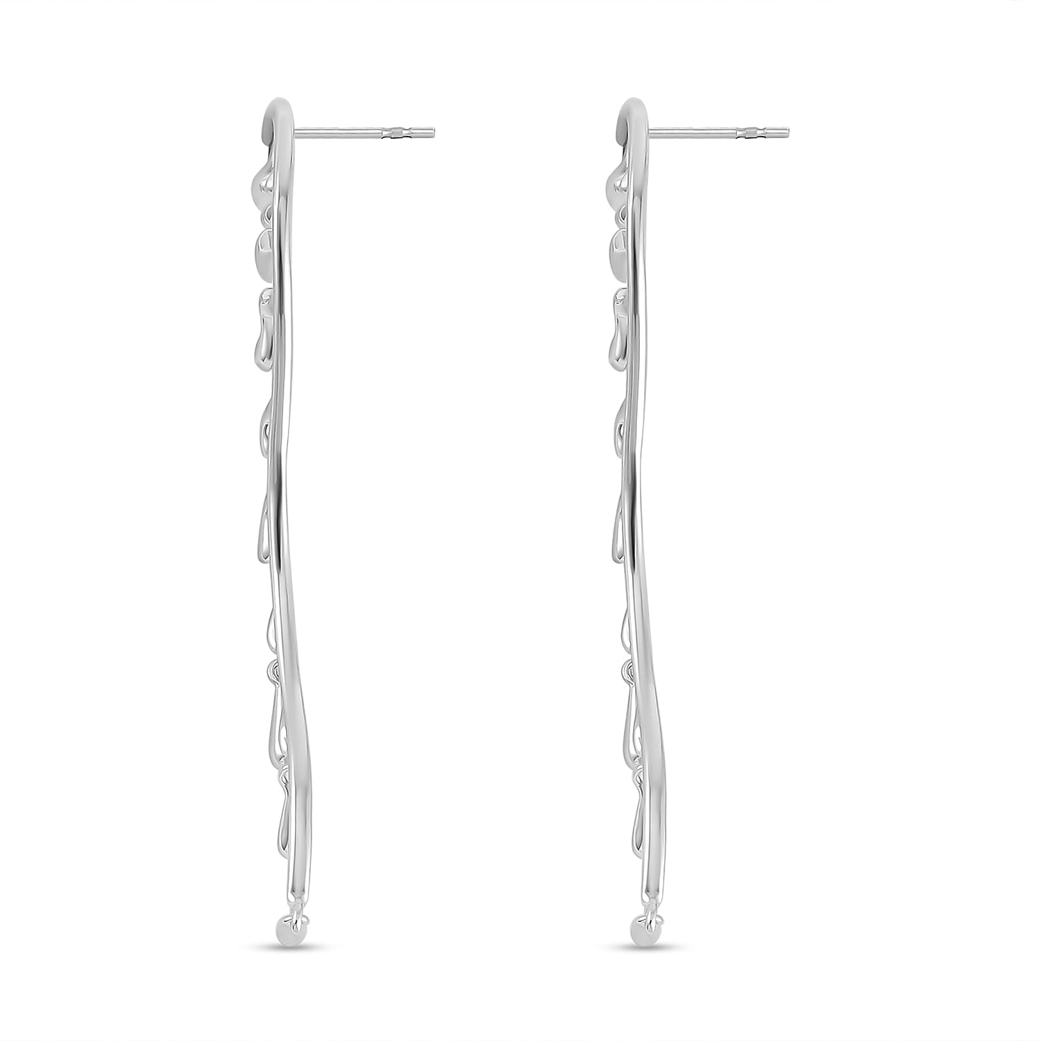 Lucy Q Wave Collection - Rhodium Overlay Sterling Silver Earrings, Silver Wt. 9.50 Gms