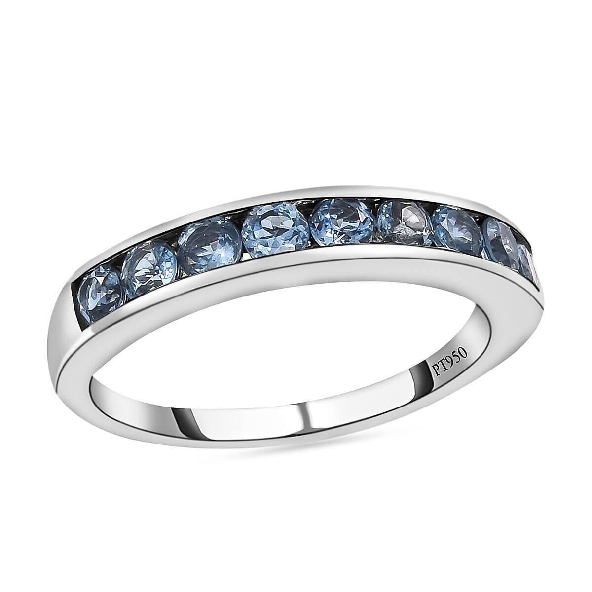 RHAPSODY 950 Platinum (5.10 Grams) AAAA Santa Maria Aquamarine Band Ring 1.00 Ct.