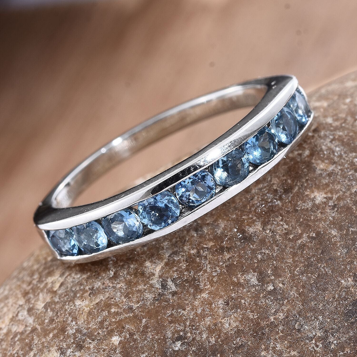 RHAPSODY 950 Platinum (5.10 Grams) AAAA Santa Maria Aquamarine Band Ring 1.00 Ct.