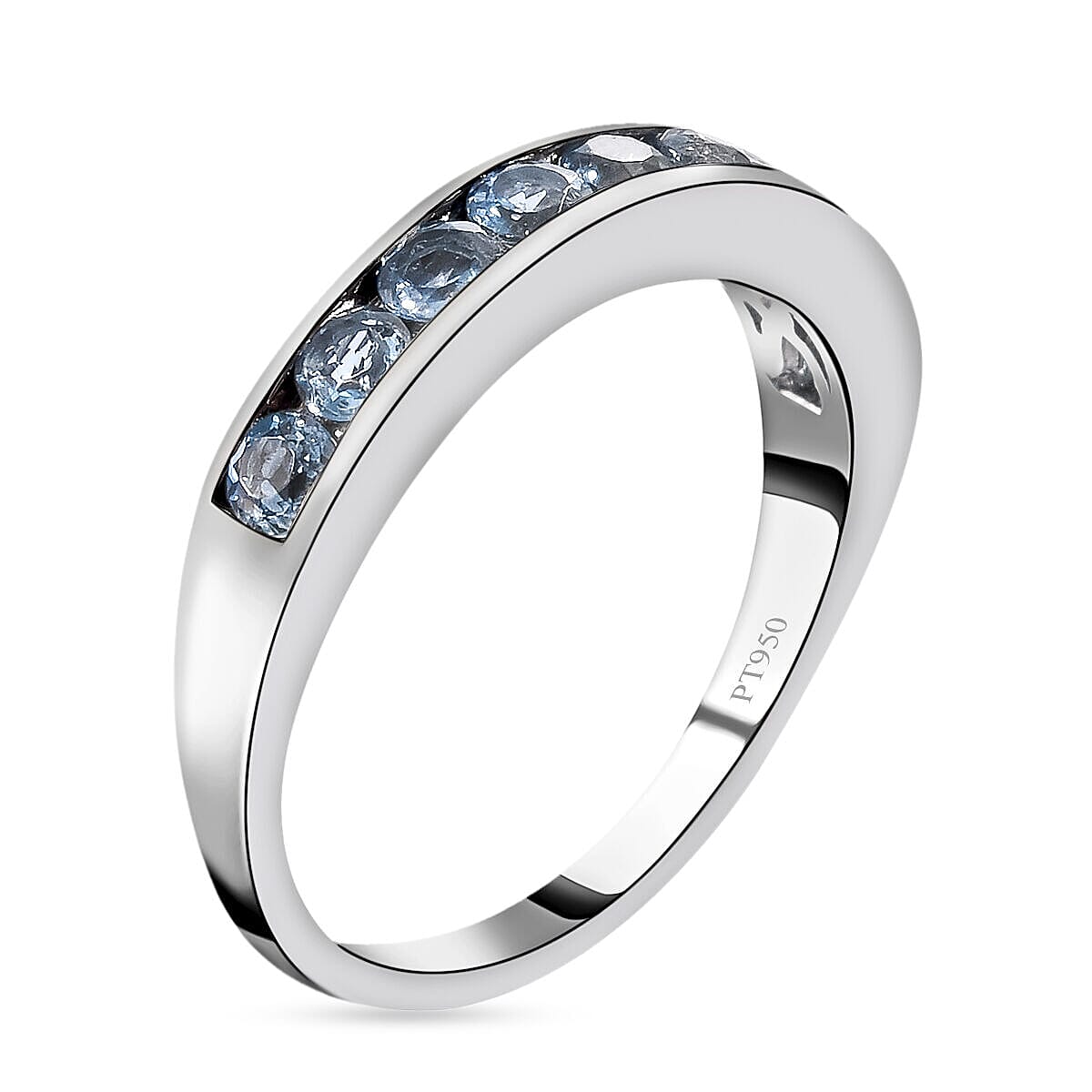 RHAPSODY 950 Platinum (5.10 Grams) AAAA Santa Maria Aquamarine Band Ring 1.00 Ct.
