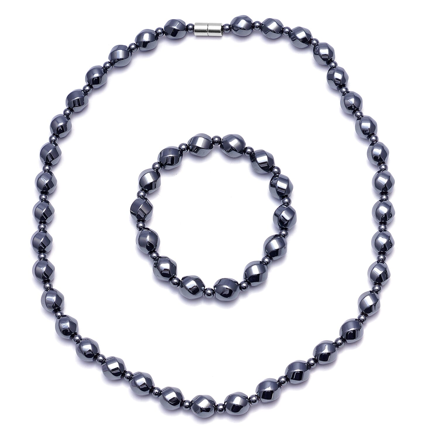 2 Piece Set - Hematite Necklace (Size 20) with Magnetic Lock and Stretchable Bracelet (Size 7.5) 802.000 Ct.