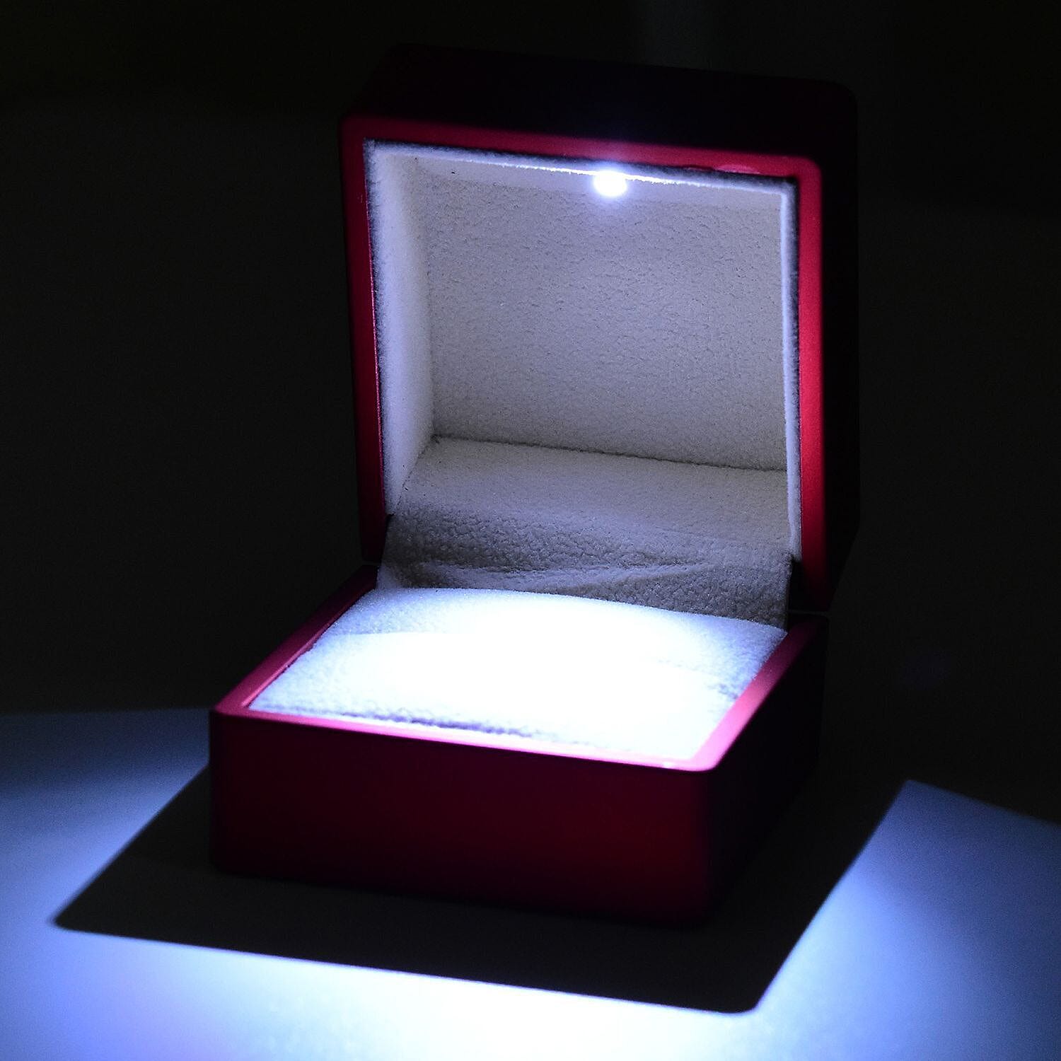 LED Light Illuminated Ring Gift Box with Velvet Interior Lining - Red
