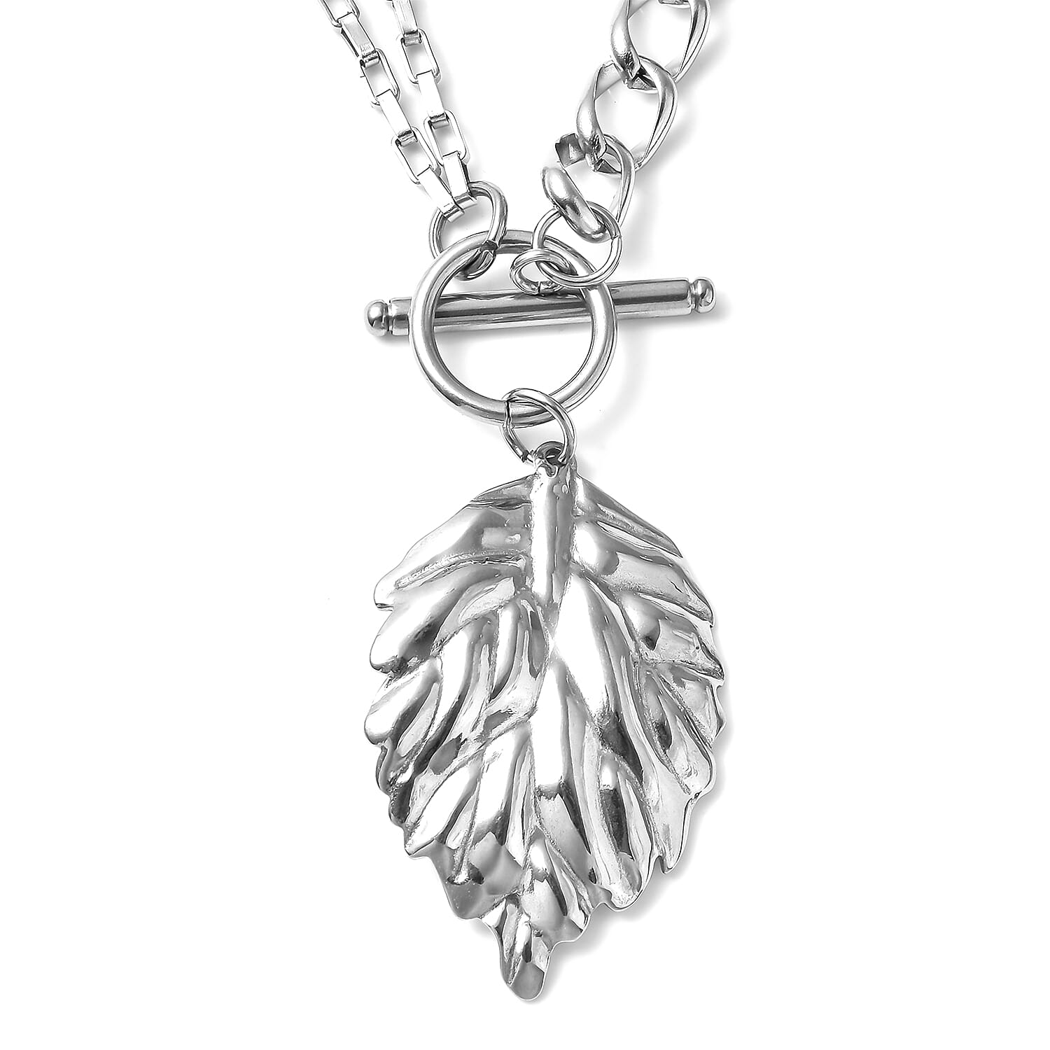 2 Piece Set - Leaf Necklace and Earrings in Stainless Steel