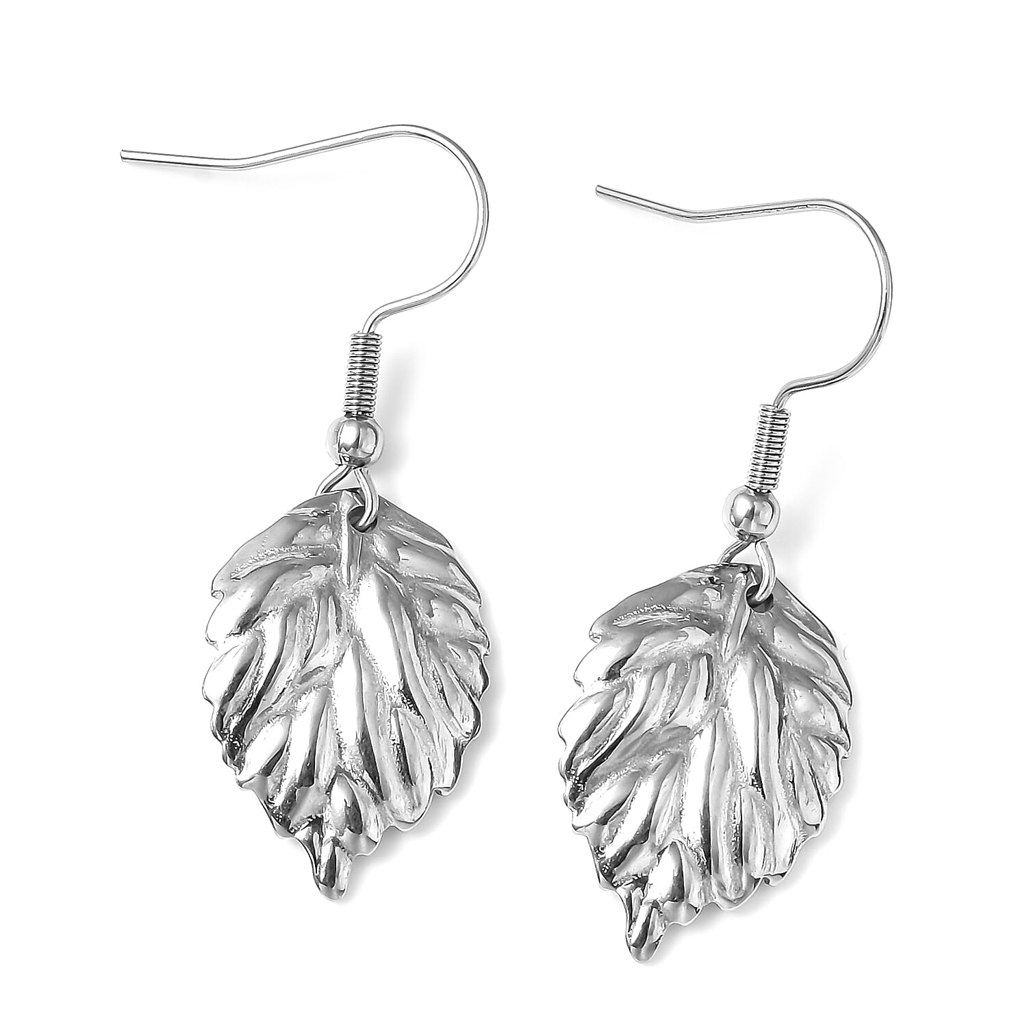 2 Piece Set - Leaf Necklace and Earrings in Stainless Steel