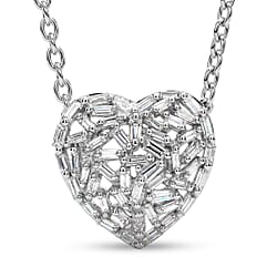 GP - Natural Blue Diamond & Blue Sapphire Heart Pendant with Chain (Size 20) in Rhodium Overlay Sterling Silver 0.40 Ct.