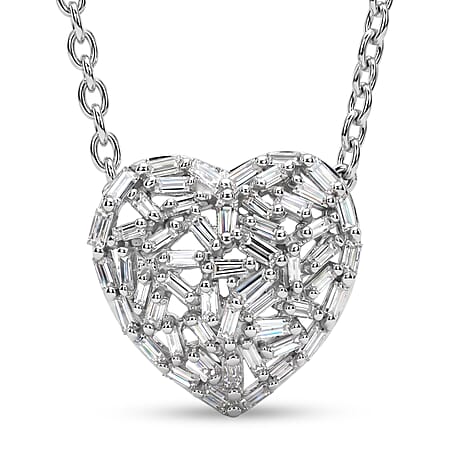 GP - Natural Diamond & Blue Sapphire Heart Pendant with Chain (Size - 20) in Rhodium Overlay Sterling Silver 0.40 Ct.
