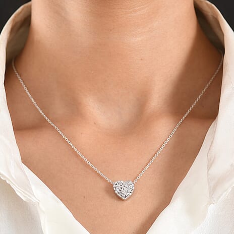 GP - Natural Diamond & Blue Sapphire Heart Pendant with Chain (Size - 20) in Rhodium Overlay Sterling Silver 0.40 Ct.